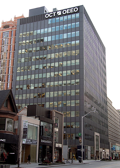 the exterior of the Ontario College of Teachers building at 101 Bloor Street West in Toronto